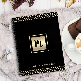 Cuaderno Monograma negro oro foil script puntos moderno aud