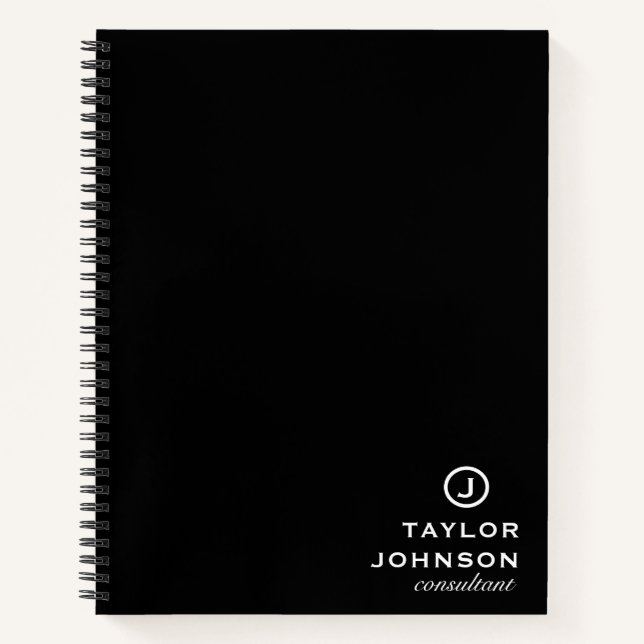 Cuaderno Monograma negro personalizado profesional (Anverso)