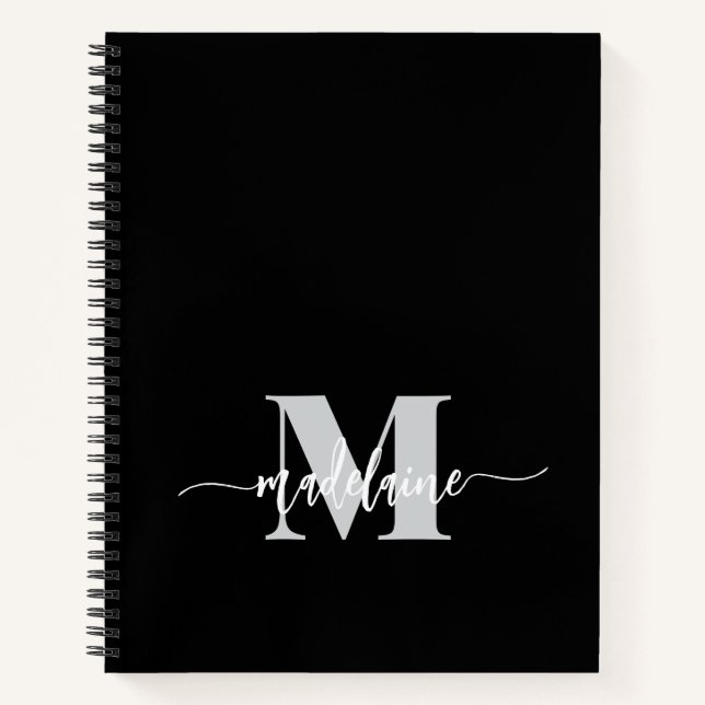Cuaderno Monograma Negro Plateado Blanco Personal (Anverso)