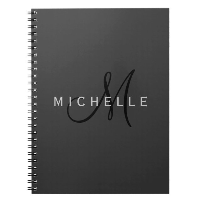 Cuaderno Monograma negro profesional Gray Your Name (Frente)