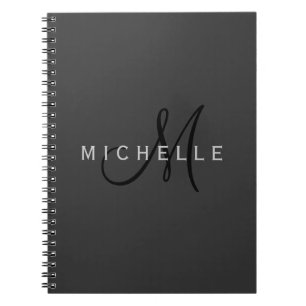 Cuaderno Monograma negro profesional Gris Tu nombre