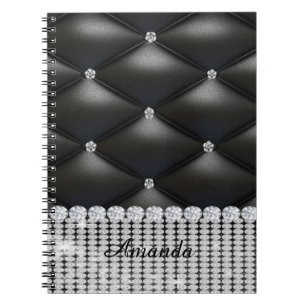 Cuaderno monograma negro purpurina plateado
