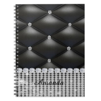 Cuaderno monograma negro purpurina plateado