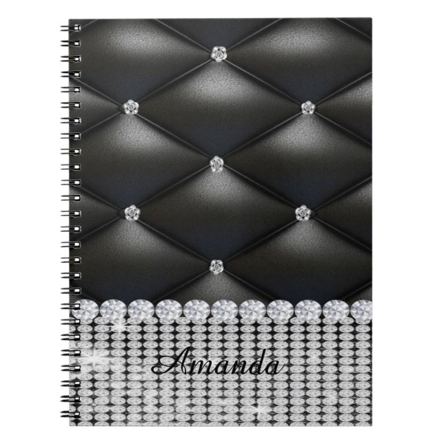 Cuaderno monograma negro purpurina plateado (Frente)