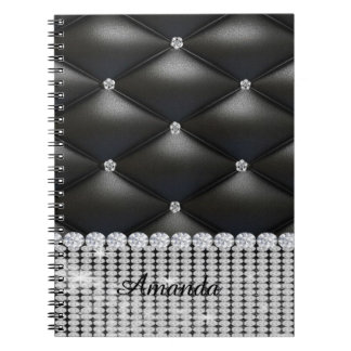 Cuaderno monograma negro purpurina plateado