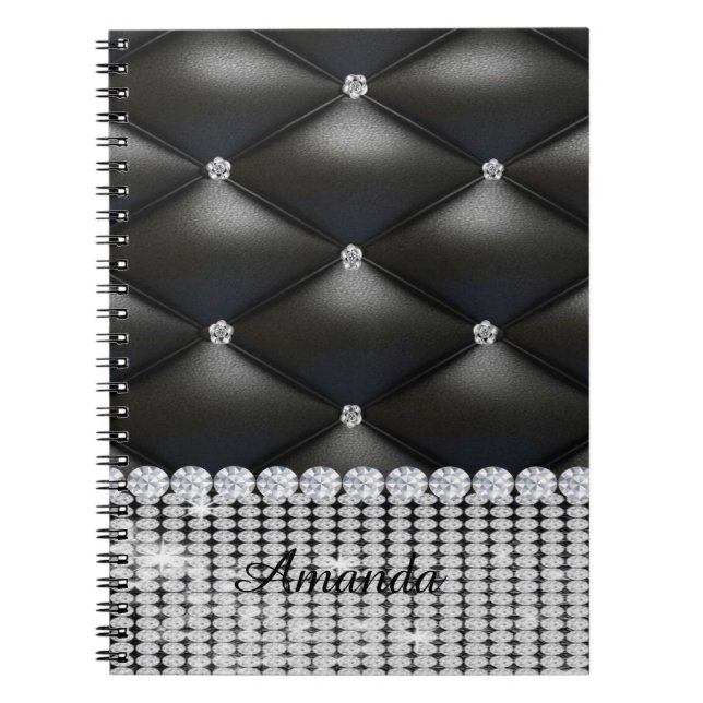 Cuaderno monograma negro purpurina plateado (Frente)