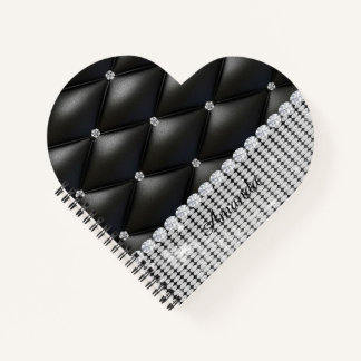 Cuaderno monograma negro purpurina plateado