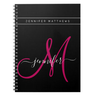 Cuaderno Monograma negro rosado con escritura elegante pers