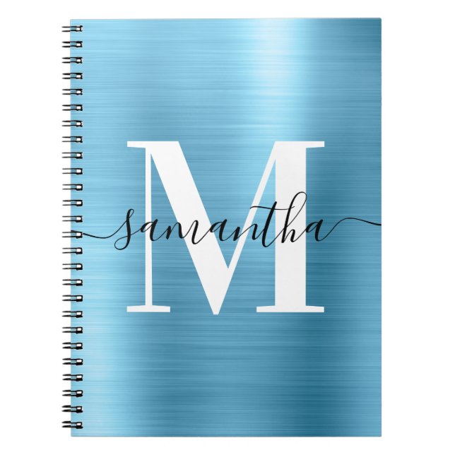 Cuaderno Monograma negro y blanco con lámina azul para bebé (Frente)