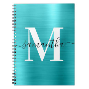 Cuaderno Monograma negro y blanco Turquesa Azul Holográfico