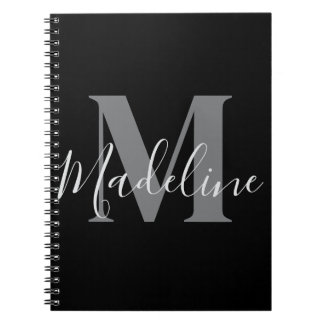 Cuaderno Monograma negro y gris elegante