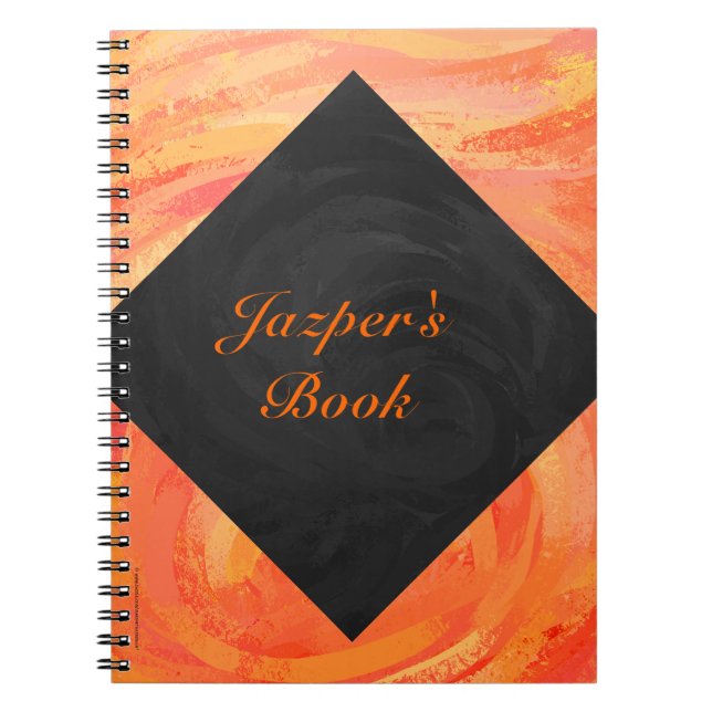 Cuaderno Monograma negro y Naranja del lago de fuego (Frente)