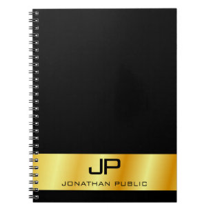 Cuaderno Monograma Negro Y Oro Elegante Plantilla Moderna