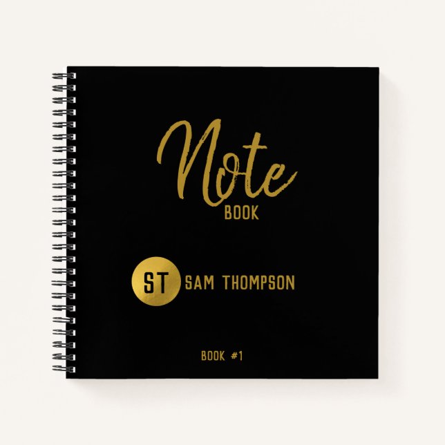 Cuaderno Monograma negro y oro personalizado (Anverso)