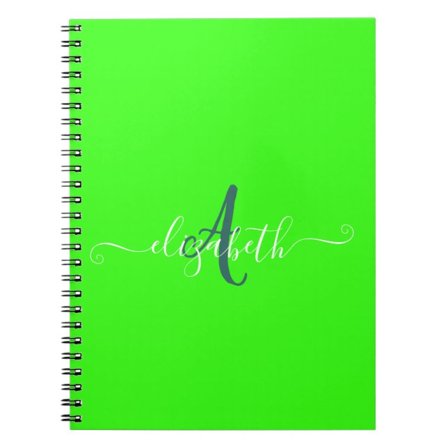 Cuaderno Monograma neón fluorescente verde (Frente)