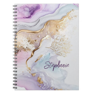 Cuaderno Monograma Nombre Agua Azul Púrpura Dorada Lavado