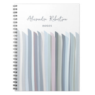 Cuaderno Monograma Nombre Bandas Pastel Sage Gris Azul Blan