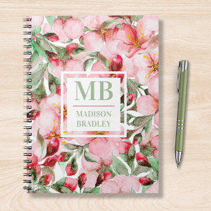 Cuaderno Monograma Nombre Cerezo Blossom Agua Flora