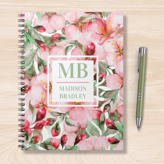 Cuaderno Monograma Nombre Cerezo Blossom Agua Flora (Subido por el creador)