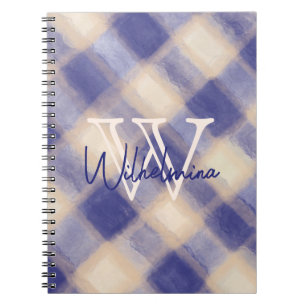 Cuaderno Monograma nombre crema azul marino gingham tartan 