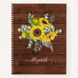 Cuaderno Monograma Nombre Crepúsculo Madera Rústica Girasol