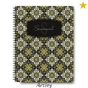 Cuaderno Monograma nombre de mosaico español amarillo con f