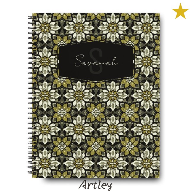 Cuaderno Monograma nombre de mosaico español amarillo con f (Subido por el creador)