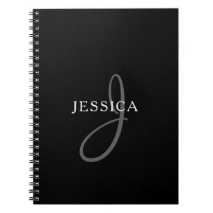 Cuaderno Monograma nombre elegante   Blanco negro y gris