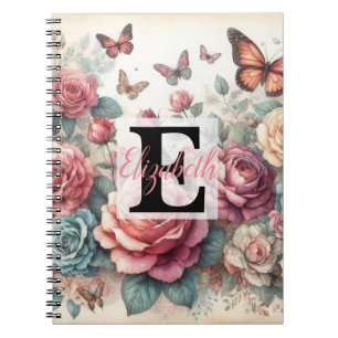 Cuaderno Monograma nombre en flores de acuarela vintage 