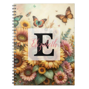 Cuaderno Monograma nombre en flores de acuarela vintage 