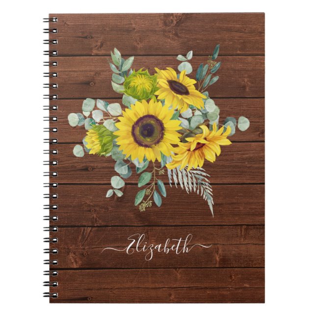 Cuaderno Monograma Nombre Flor de Madera Rústica Foto (Frente)