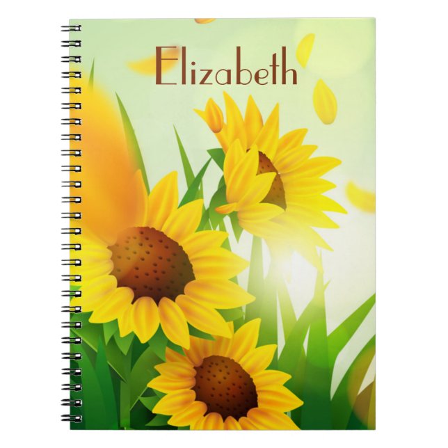 Cuaderno Monograma Nombre girasoles Verde amarillo  (Frente)