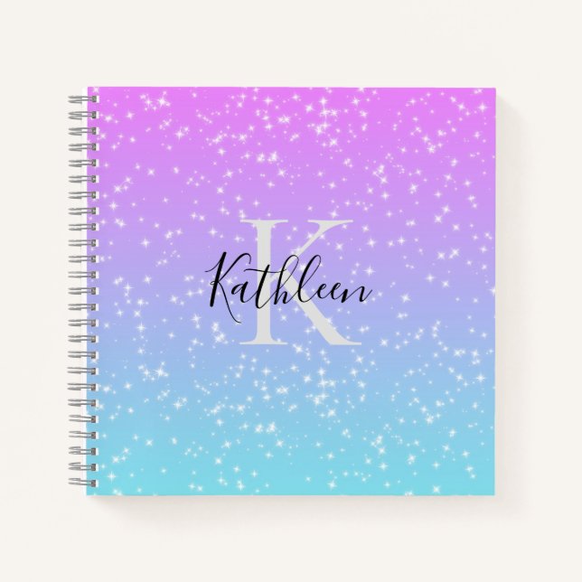 Cuaderno Monograma nombre inicial parkle azul rosado girato (Anverso)