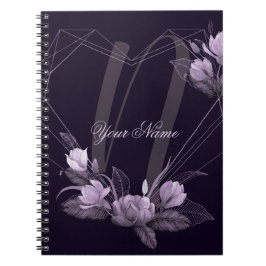 Cuaderno Monograma Nombre Marco geométrico violeta floral p