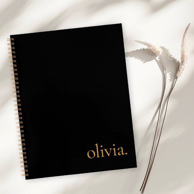 Cuaderno Monograma Nombre moderno simple oro negro elegante (Subido por el creador)