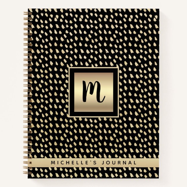 Cuaderno Monograma nombre oro negro Relieve metalizado escr (Anverso)