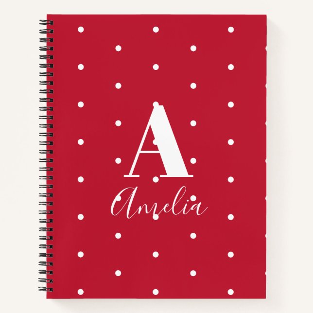 Cuaderno Monograma Nombre Patrón de puntos de polka rojo (Anverso)