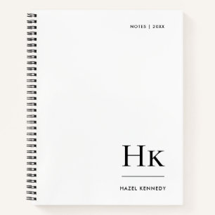 Cuaderno Monograma Nombre personal blanco Minimalista simpl