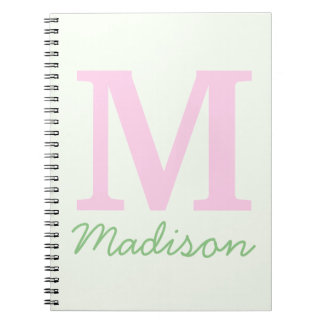 Cuaderno Monograma Nombre personalizado inicial Verde rosa