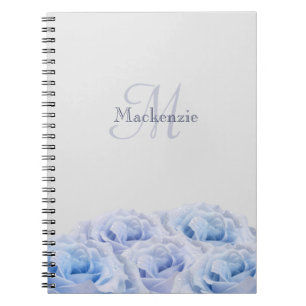Cuaderno Monograma Nombre personalizado Rosas azul turbio P