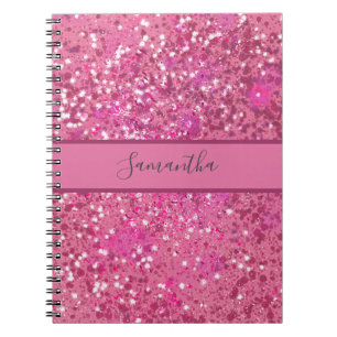 Cuaderno Monograma Nombre Purpurina rosado caliente Sparkle