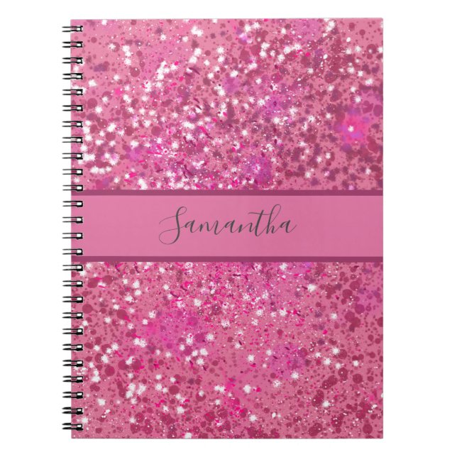 Cuaderno Monograma Nombre Purpurina rosado caliente Sparkle (Frente)