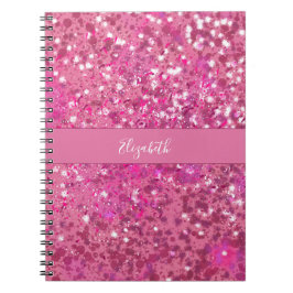 Cuaderno Monograma Nombre Purpurina rosado caliente Sparkle