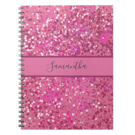 Cuaderno Monograma Nombre Rosa Brillante Destello Glam Feme