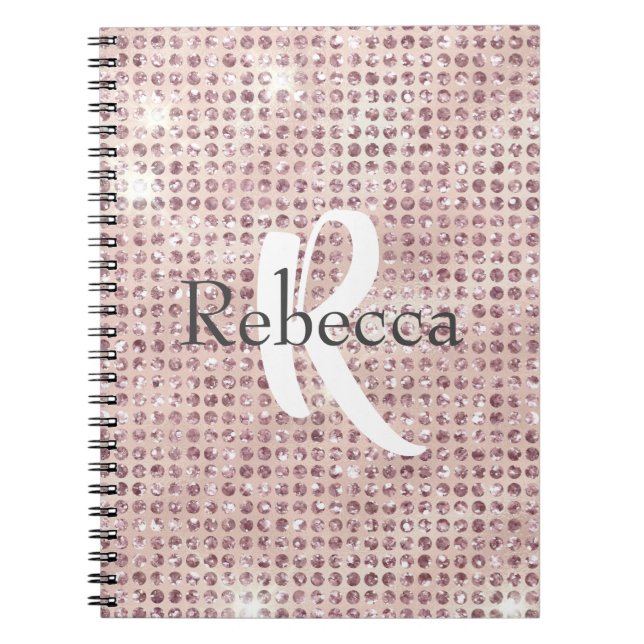 Cuaderno Monograma nombre rosa rubor con diamantes incrusta (Frente)