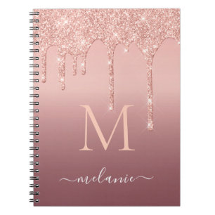 Cuaderno Monograma Nombre Texto Rosa Oro Purpurina Rubor Sp