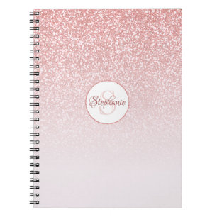 Cuaderno Monograma Ombre Rosa Purpurina Oro Rosa Personaliz