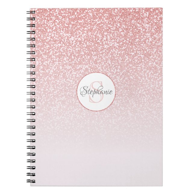 Cuaderno Monograma Ombre Rosa Purpurina Oro Rosa Personaliz (Frente)
