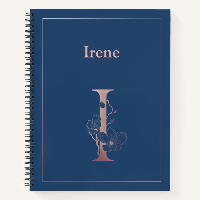 Cuaderno Monograma oro Rosa personalizado inicial I (Anverso)