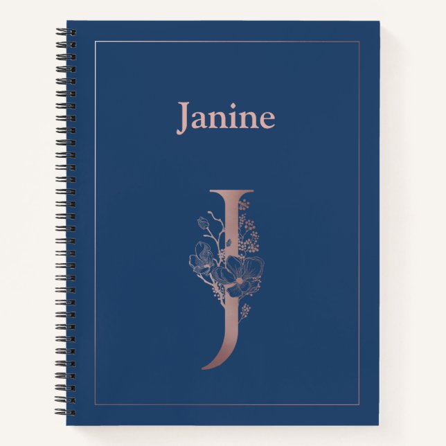 Cuaderno Monograma oro Rosa personalizado J inicial (Anverso)
